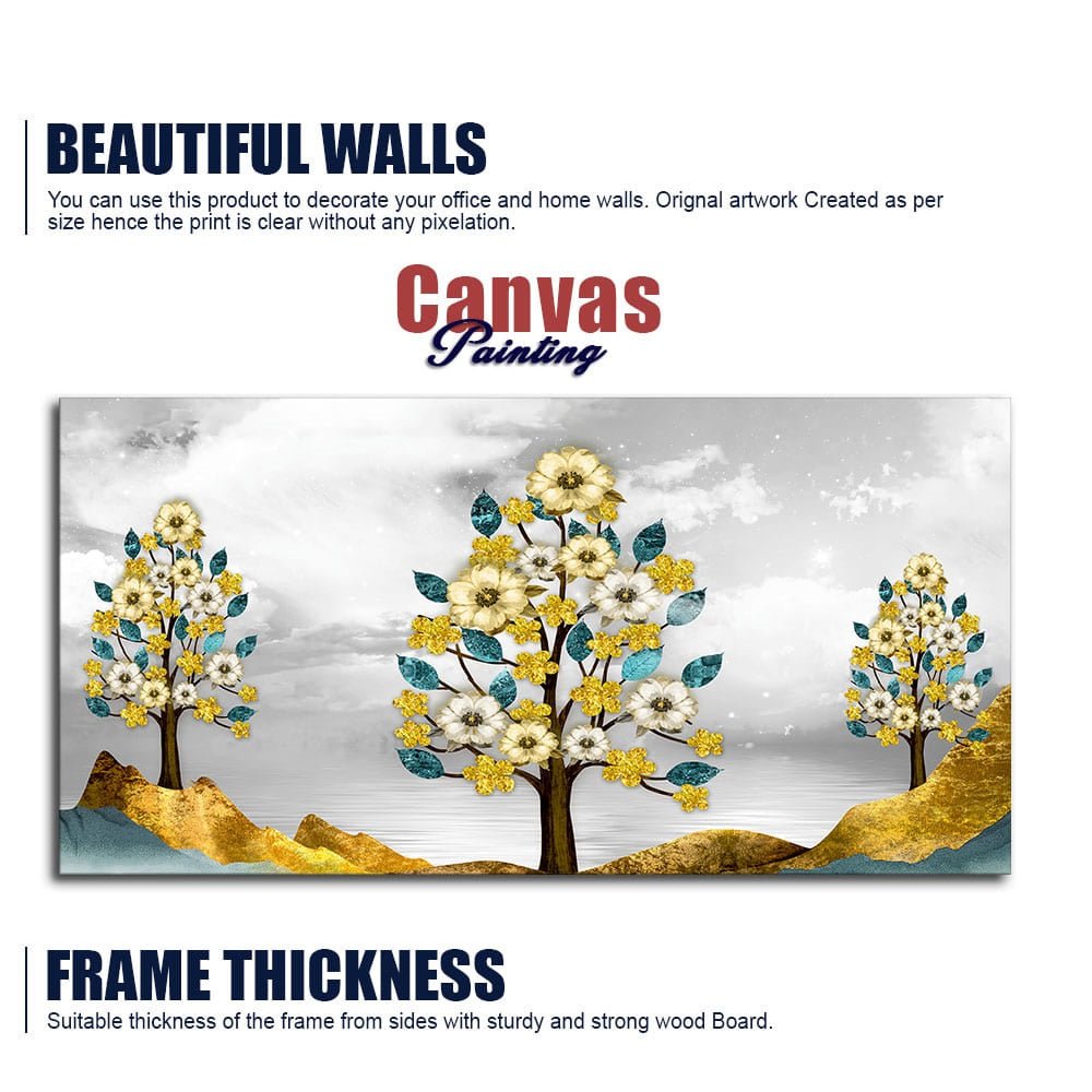 Unique Golden Trees Canvas Wall Painting - Decor Smart