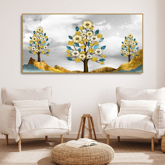 Unique Golden Trees Canvas Wall Painting - Decor Smart