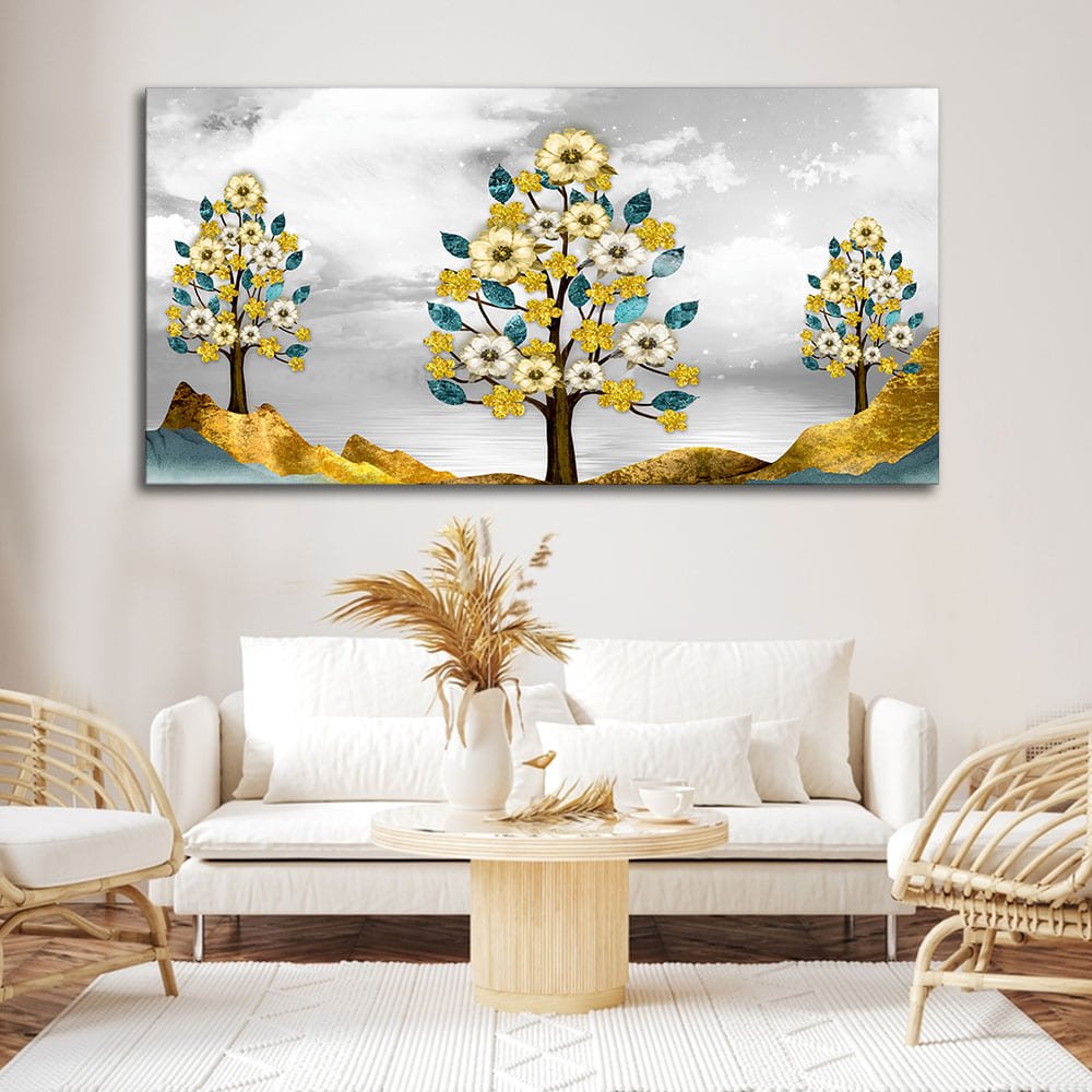 Unique Golden Trees Canvas Wall Painting - Decor Smart