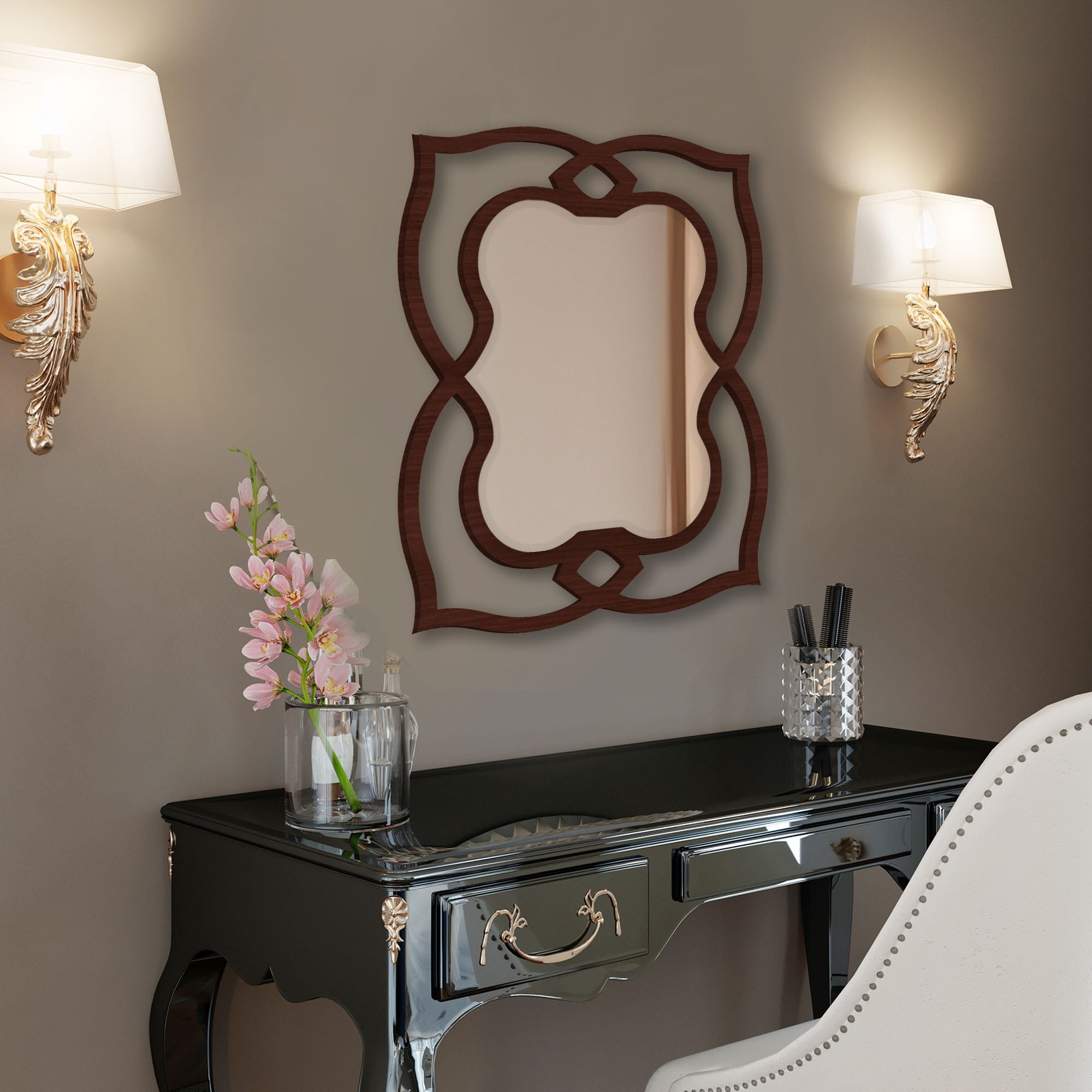 Unique Mirror Shapes Brown Wooden Wall Mirror - Decor Smart