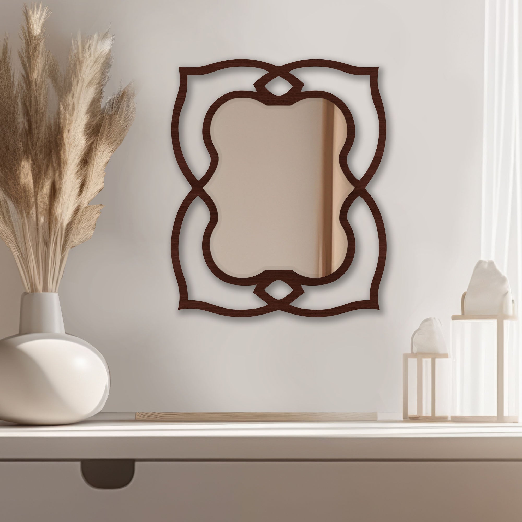 Unique Mirror Shapes Brown Wooden Wall Mirror - Decor Smart