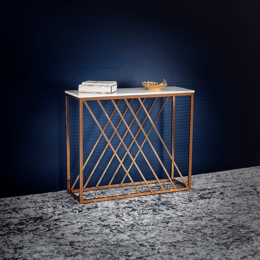 Unique Pattern Console Table with Copper Metal Finish - Decor Smart