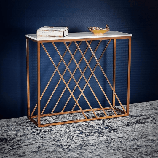 Unique Pattern Console Table with Copper Metal Finish - Decor Smart