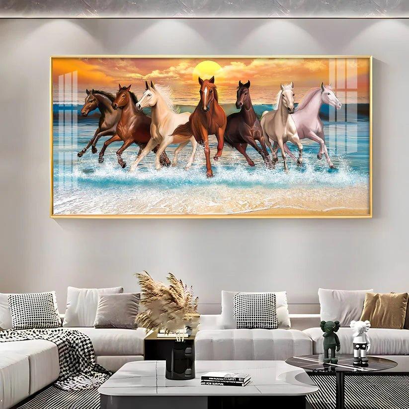 Vastu 7 Running Horses Art Premium Acrylic Floating Wall Painting - Decor Smart