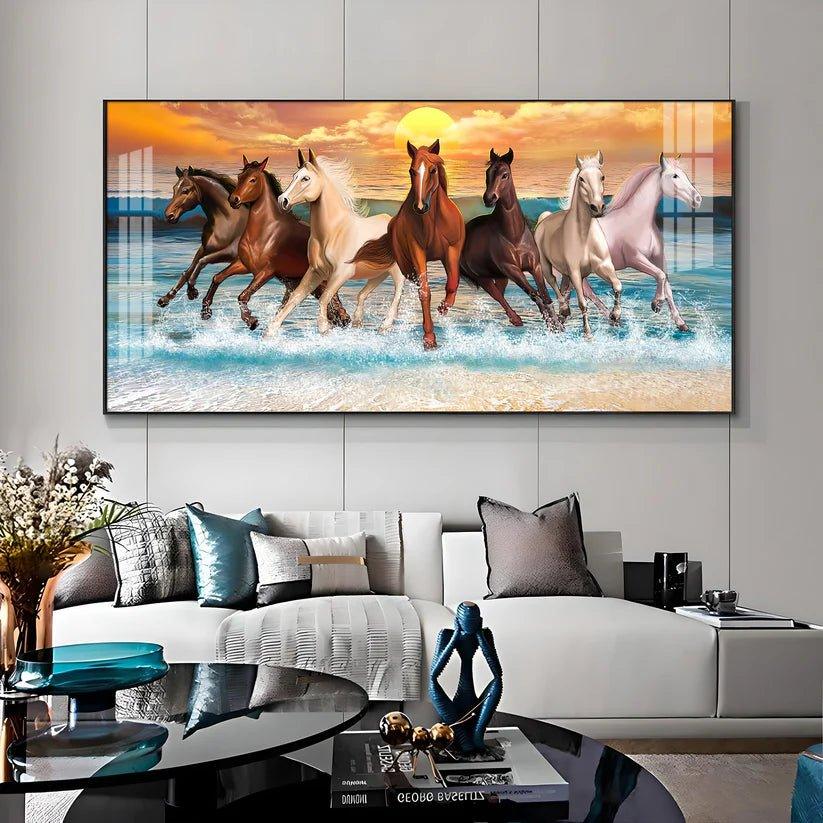 Vastu 7 Running Horses Art Premium Acrylic Floating Wall Painting - Decor Smart