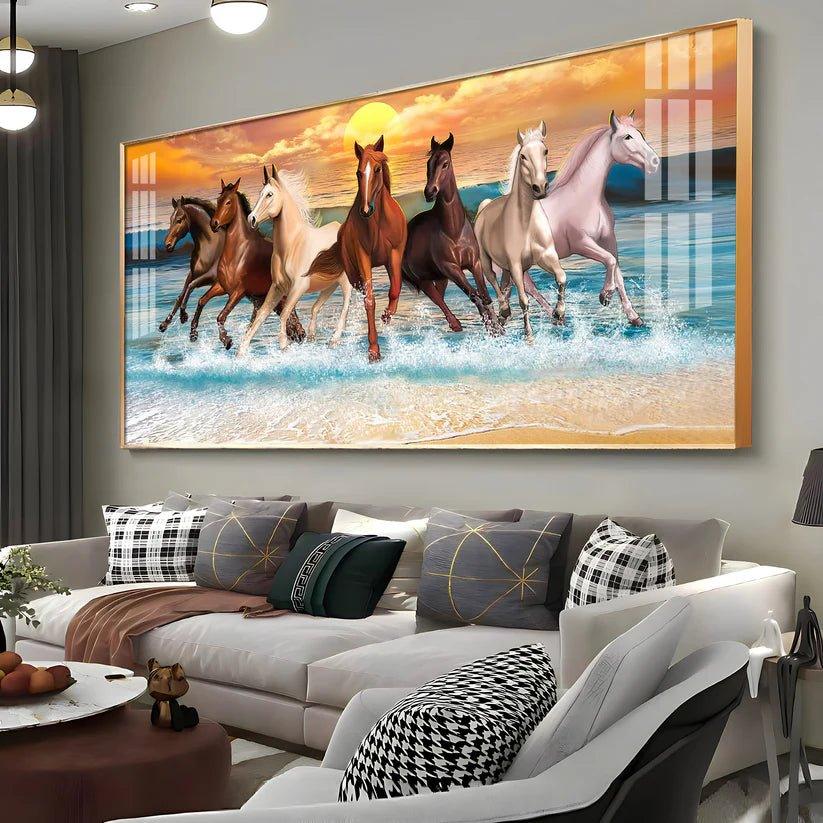 Vastu 7 Running Horses Art Premium Acrylic Floating Wall Painting - Decor Smart