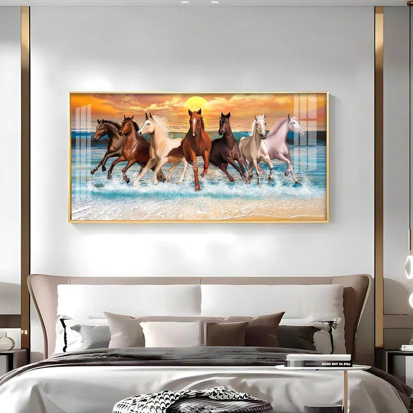 Vastu 7 Running Horses Art Premium Acrylic Floating Wall Painting - Decor Smart
