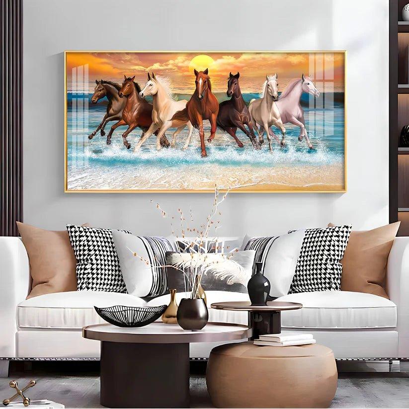 Vastu 7 Running Horses Art Premium Acrylic Floating Wall Painting - Decor Smart