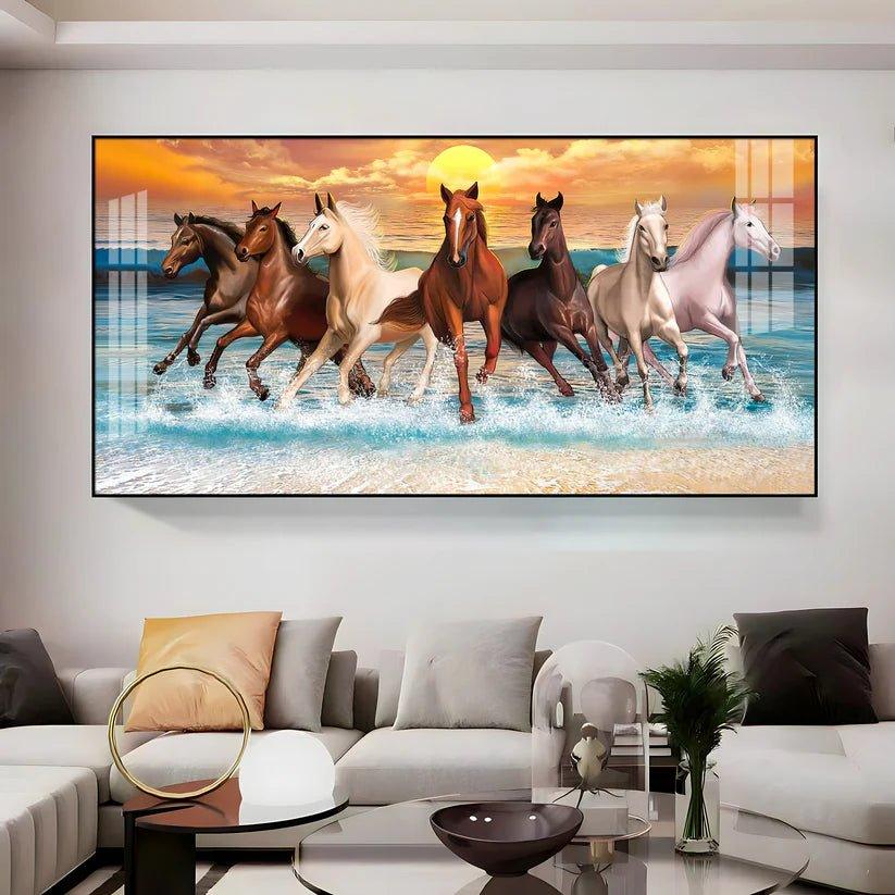 Vastu 7 Running Horses Art Premium Acrylic Floating Wall Painting - Decor Smart