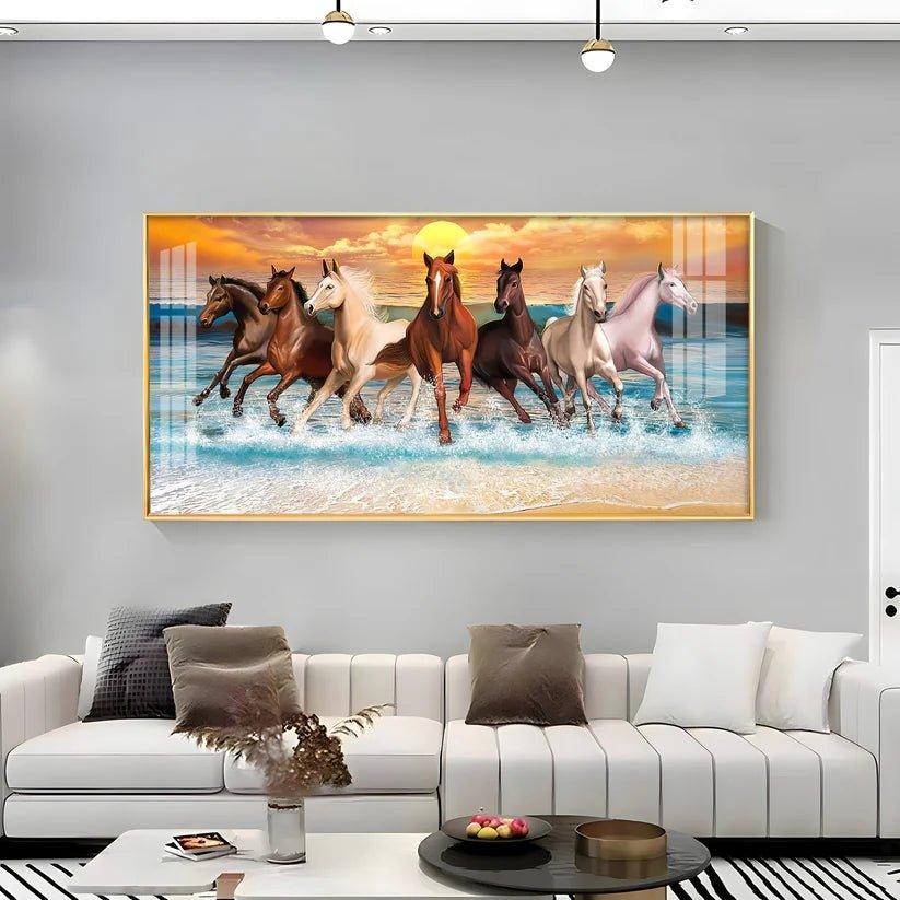 Vastu 7 Running Horses Art Premium Acrylic Floating Wall Painting - Decor Smart