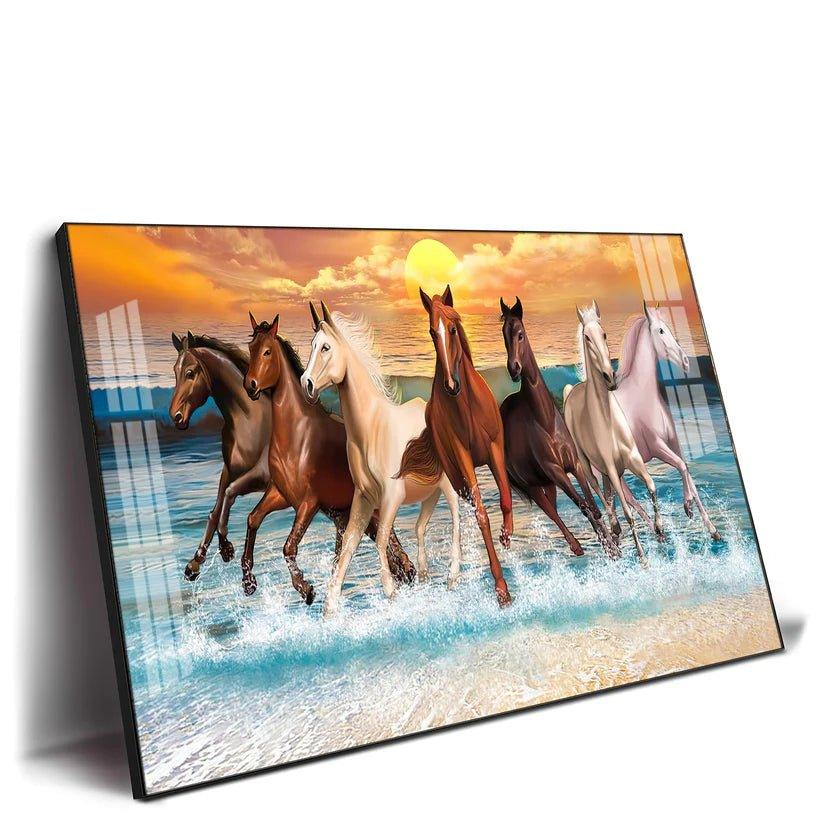 Vastu 7 Running Horses Art Premium Acrylic Floating Wall Painting - Decor Smart