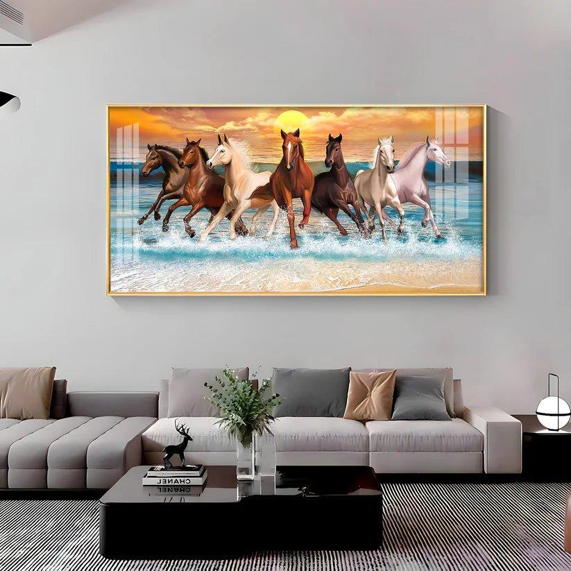 Vastu 7 Running Horses Art Premium Acrylic Floating Wall Painting - Decor Smart