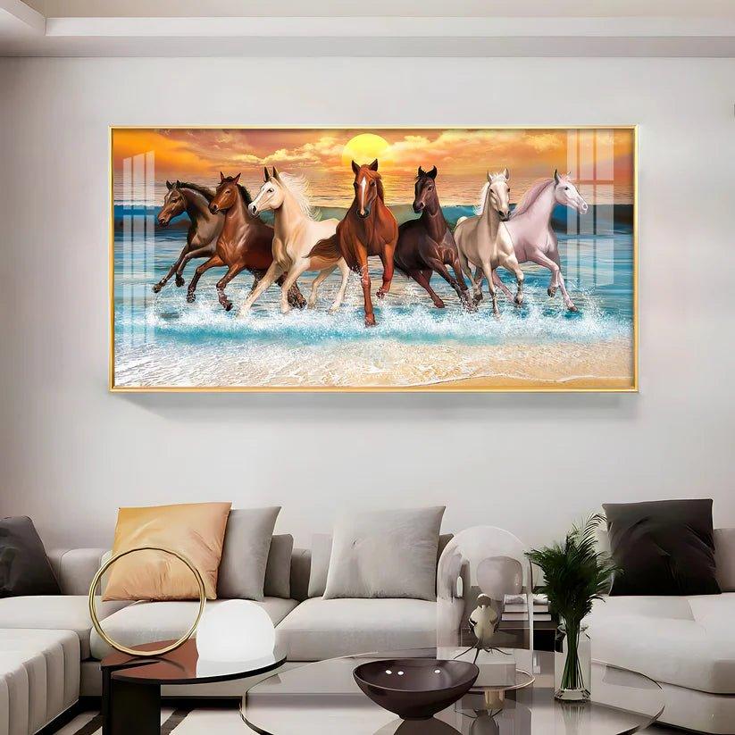 Vastu 7 Running Horses Art Premium Acrylic Floating Wall Painting - Decor Smart