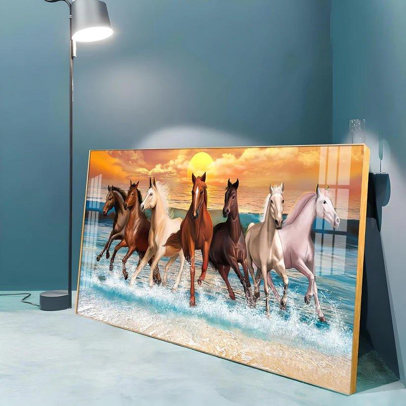 Vastu 7 Running Horses Art Premium Acrylic Floating Wall Painting - Decor Smart