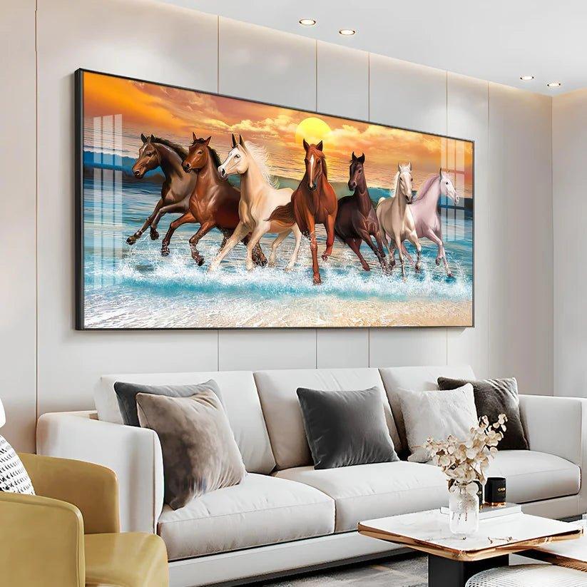 Vastu 7 Running Horses Art Premium Acrylic Floating Wall Painting - Decor Smart