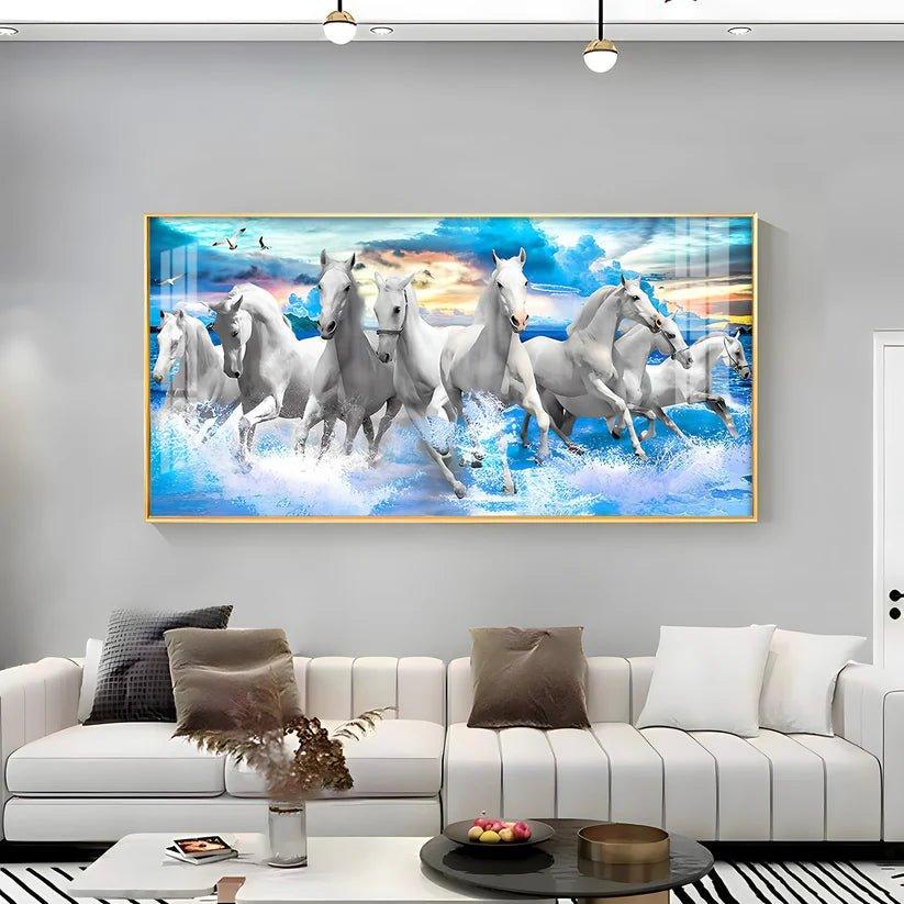 Vastu Running Horses with Sunrise Premium Acrylic Floating Wall Painting - Decor Smart