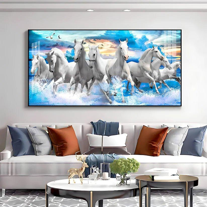 Vastu Running Horses with Sunrise Premium Acrylic Floating Wall Painting - Decor Smart