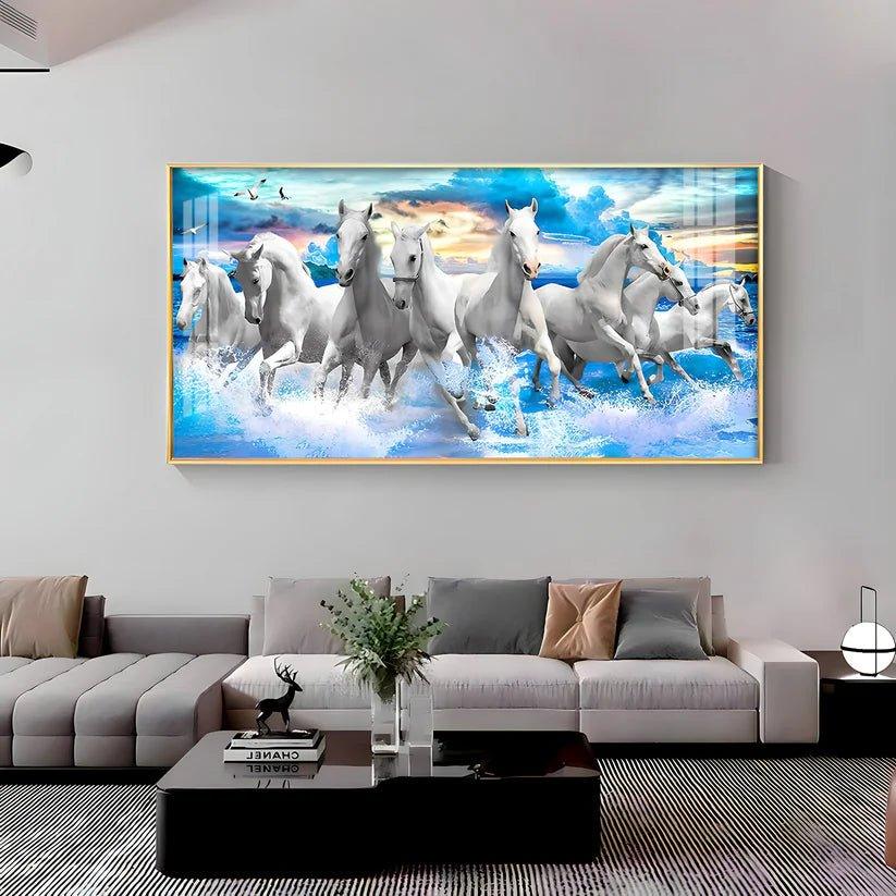 Vastu Running Horses with Sunrise Premium Acrylic Floating Wall Painting - Decor Smart