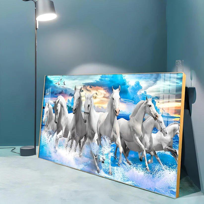 Vastu Running Horses with Sunrise Premium Acrylic Floating Wall Painting - Decor Smart