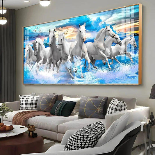 Vastu Running Horses with Sunrise Premium Acrylic Floating Wall Painting - Decor Smart
