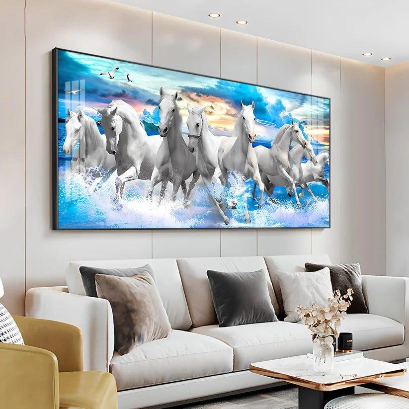 Vastu Running Horses with Sunrise Premium Acrylic Floating Wall Painting - Decor Smart