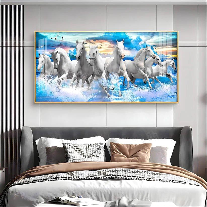 Vastu Running Horses with Sunrise Premium Acrylic Floating Wall Painting - Decor Smart