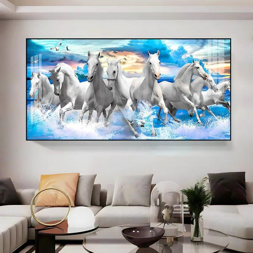 Vastu Running Horses with Sunrise Premium Acrylic Floating Wall Painting - Decor Smart