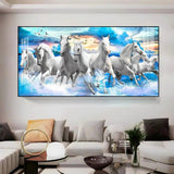 Vastu Running Horses with Sunrise Premium Acrylic Floating Wall Painting - Decor Smart