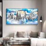 Vastu Running Horses with Sunrise Premium Acrylic Floating Wall Painting - Decor Smart
