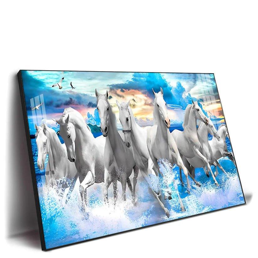 Vastu Running Horses with Sunrise Premium Acrylic Floating Wall Painting - Decor Smart