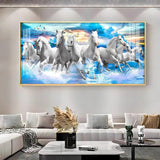 Vastu Running Horses with Sunrise Premium Acrylic Floating Wall Painting - Decor Smart
