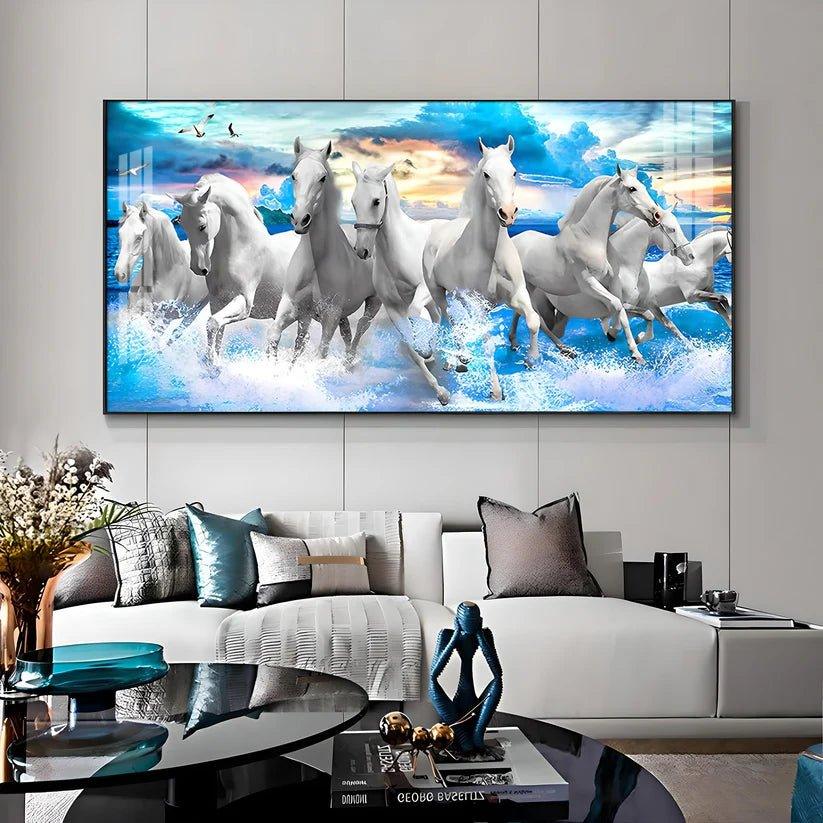 Vastu Running Horses with Sunrise Premium Acrylic Floating Wall Painting - Decor Smart