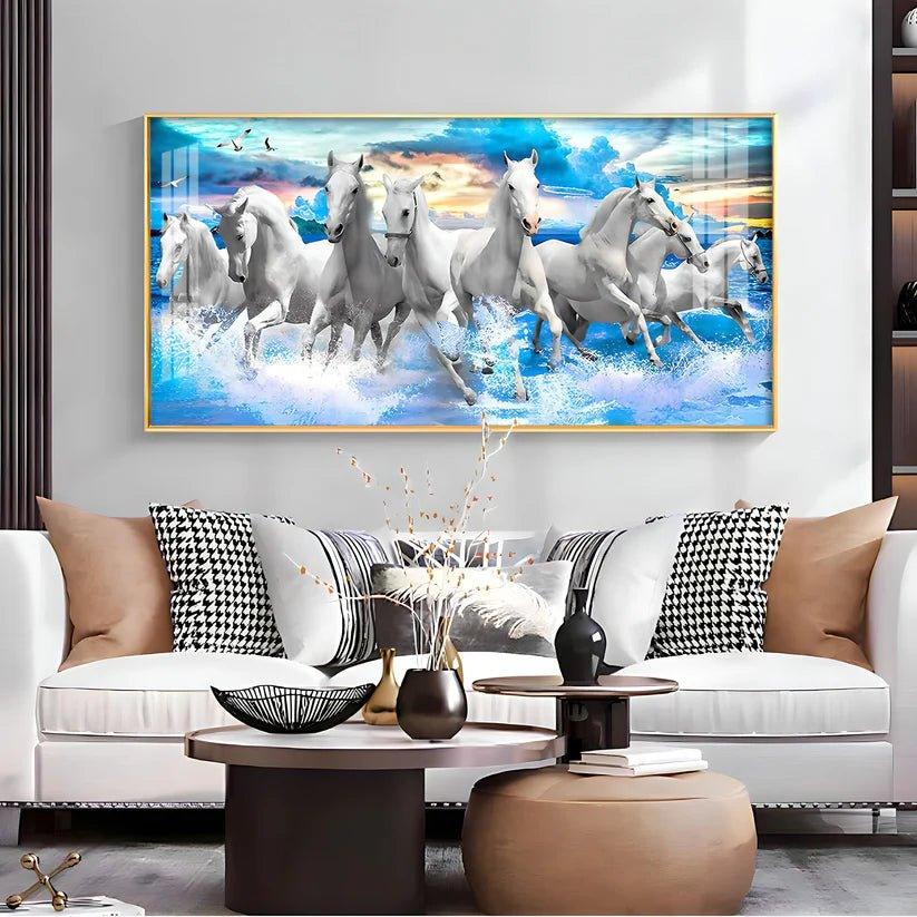 Vastu Running Horses with Sunrise Premium Acrylic Floating Wall Painting - Decor Smart