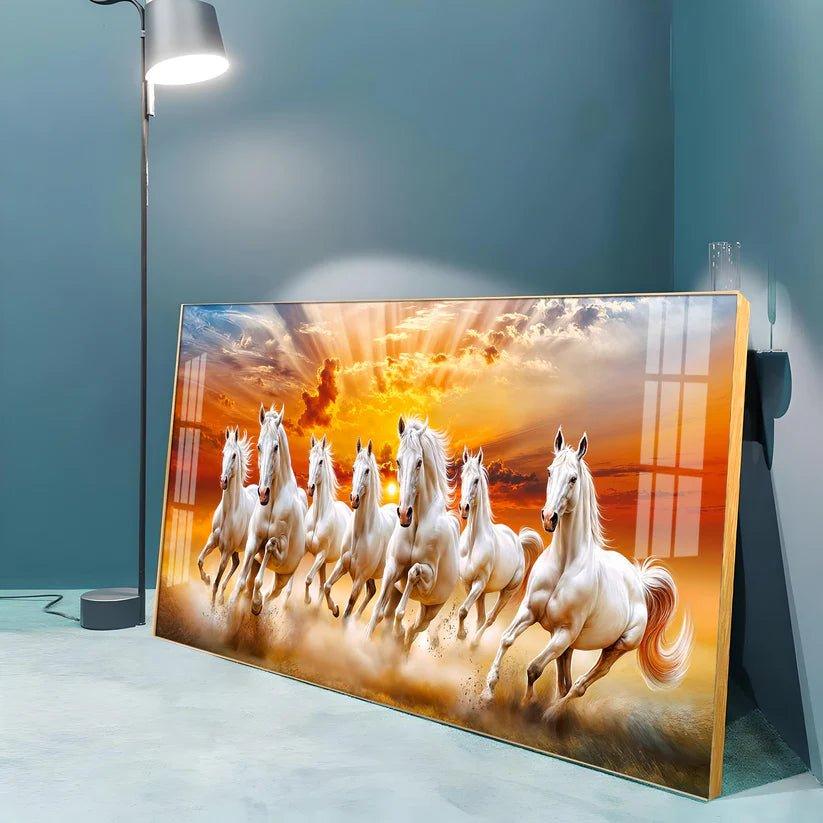 Vastu Seven Running Horses In Morning Premium Acrylic Floating Wall Painting - Decor Smart