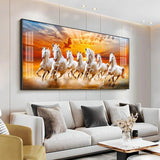 Vastu Seven Running Horses In Morning Premium Acrylic Floating Wall Painting - Decor Smart