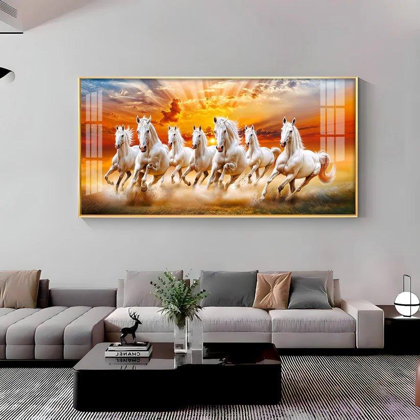 Vastu Seven Running Horses In Morning Premium Acrylic Floating Wall Painting - Decor Smart