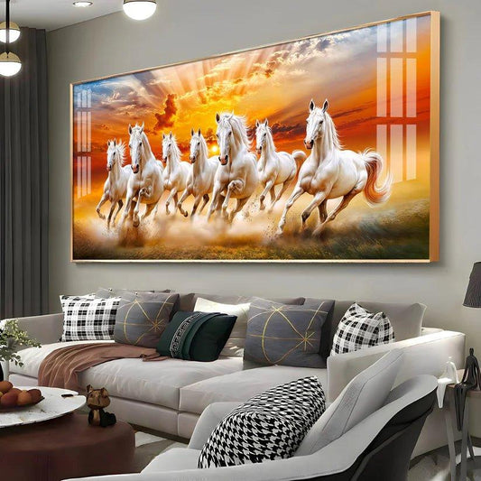 Vastu Seven Running Horses In Morning Premium Acrylic Floating Wall Painting - Decor Smart