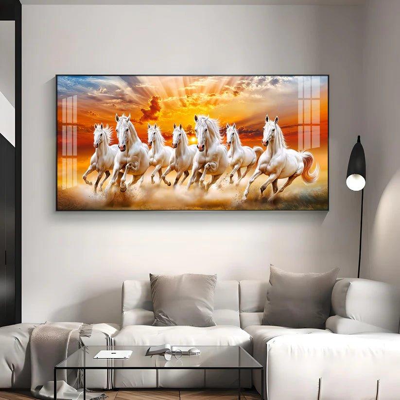 Vastu Seven Running Horses In Morning Premium Acrylic Floating Wall Painting - Decor Smart