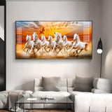 Vastu Seven Running Horses In Morning Premium Acrylic Floating Wall Painting - Decor Smart