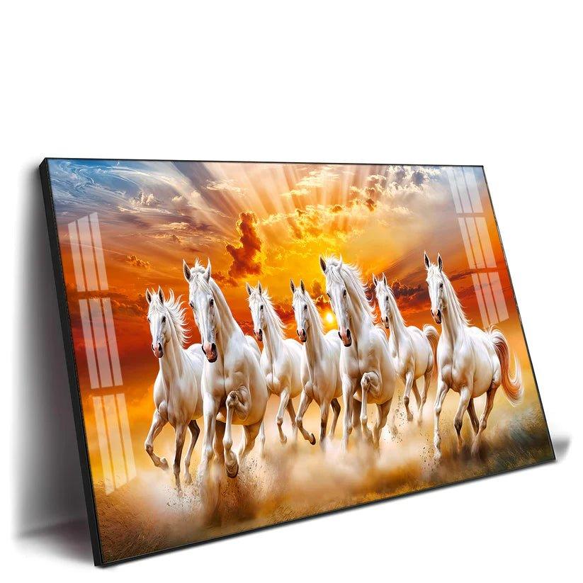 Vastu Seven Running Horses In Morning Premium Acrylic Floating Wall Painting - Decor Smart