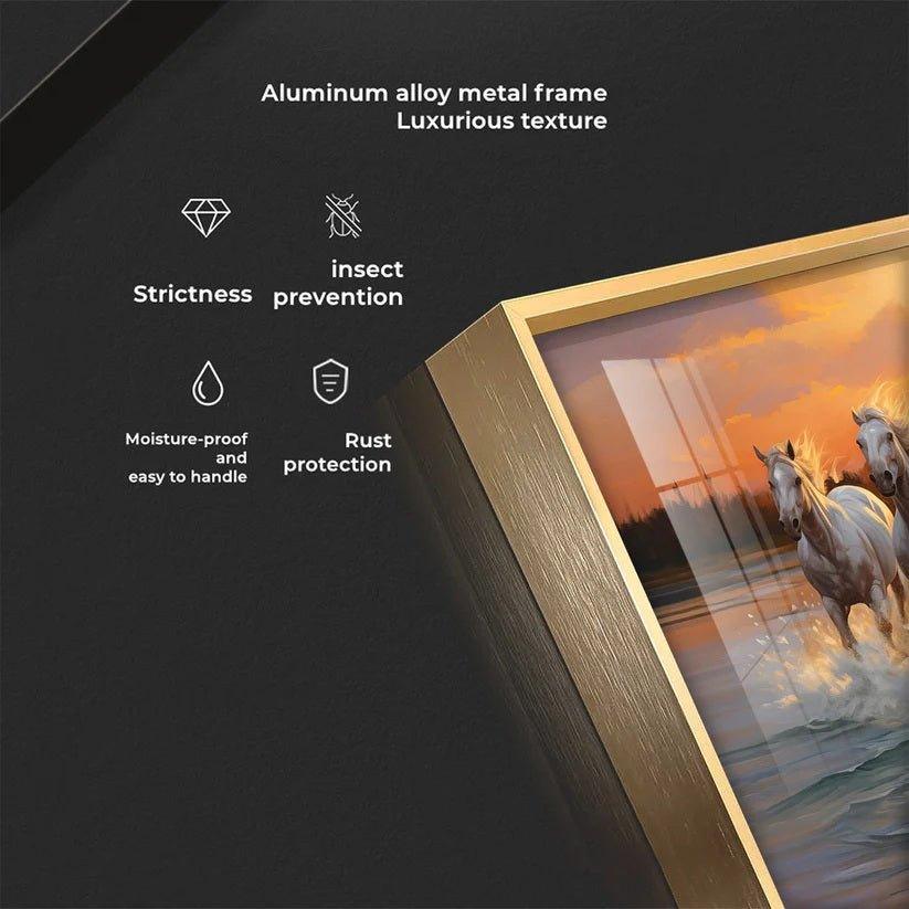Vastu Seven Running Horses With Sunrise Premium Acrylic Floating Wall Painting - Decor Smart