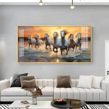 Vastu Seven Running Horses With Sunrise Premium Acrylic Floating Wall Painting - Decor Smart