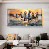 Vastu Seven Running Horses With Sunrise Premium Acrylic Floating Wall Painting - Decor Smart