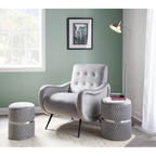 Velvet Grey Color Round Storage Ottoman with Storage Set of 2