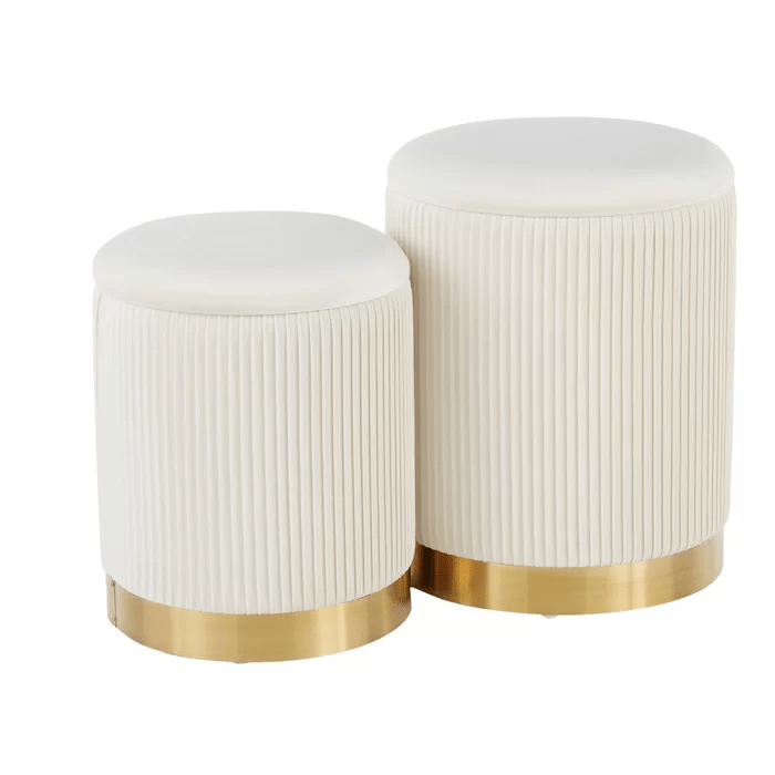 Velvet Round Storage Ottoman with Storage Set of 2 - Decor Smart