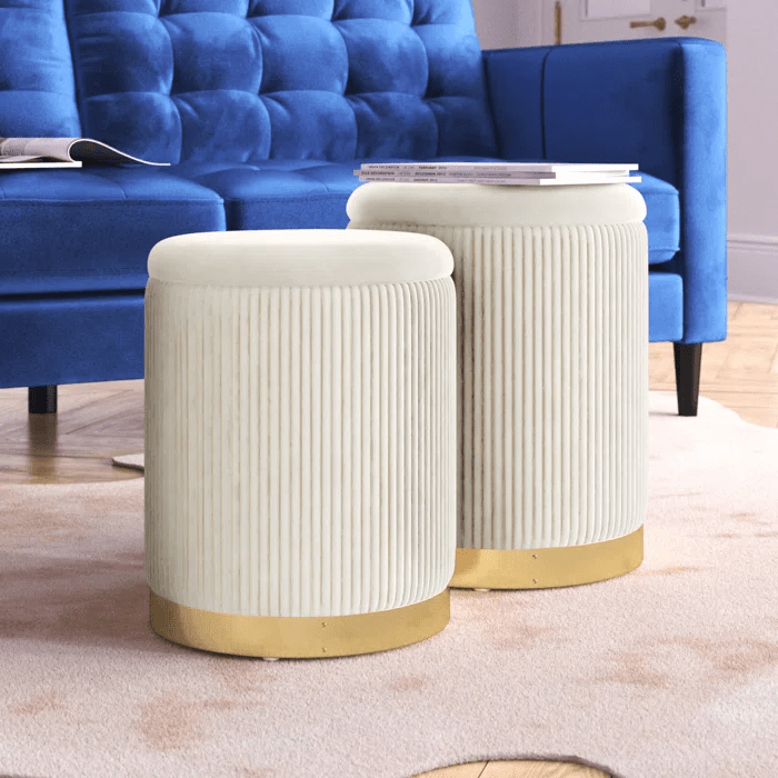 Velvet Round Storage Ottoman with Storage Set of 2 - Decor Smart