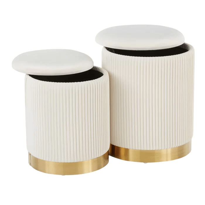 Velvet Round Storage Ottoman with Storage Set of 2 - Decor Smart
