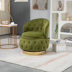 Velvet Swivel Ottoman Sofa Chair with Green Tufted Back and Gold-Plated Base