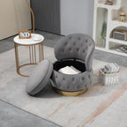 Velvet Swivel Ottoman Sofa Chair with Grey Tufted Back and Gold-Plated Base