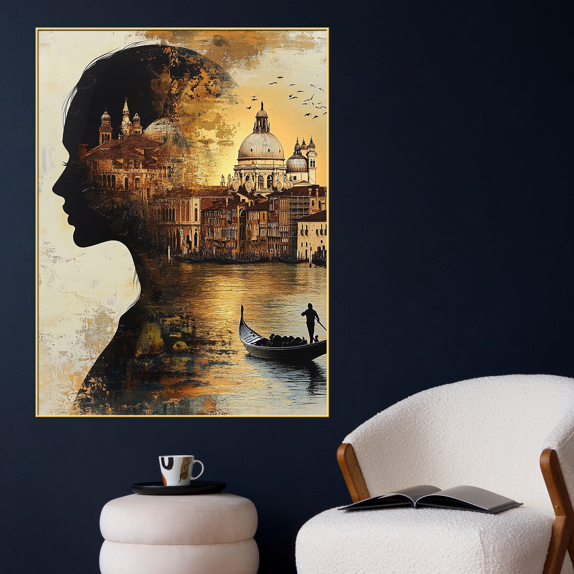 Venetian Dreams Cityscape Silhouette Cotton Canvas Wall Painting